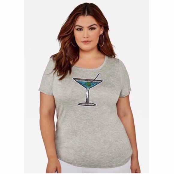 Ashley Stewart Tops - Ashley Stewart Martini Sequin Graphic Tee